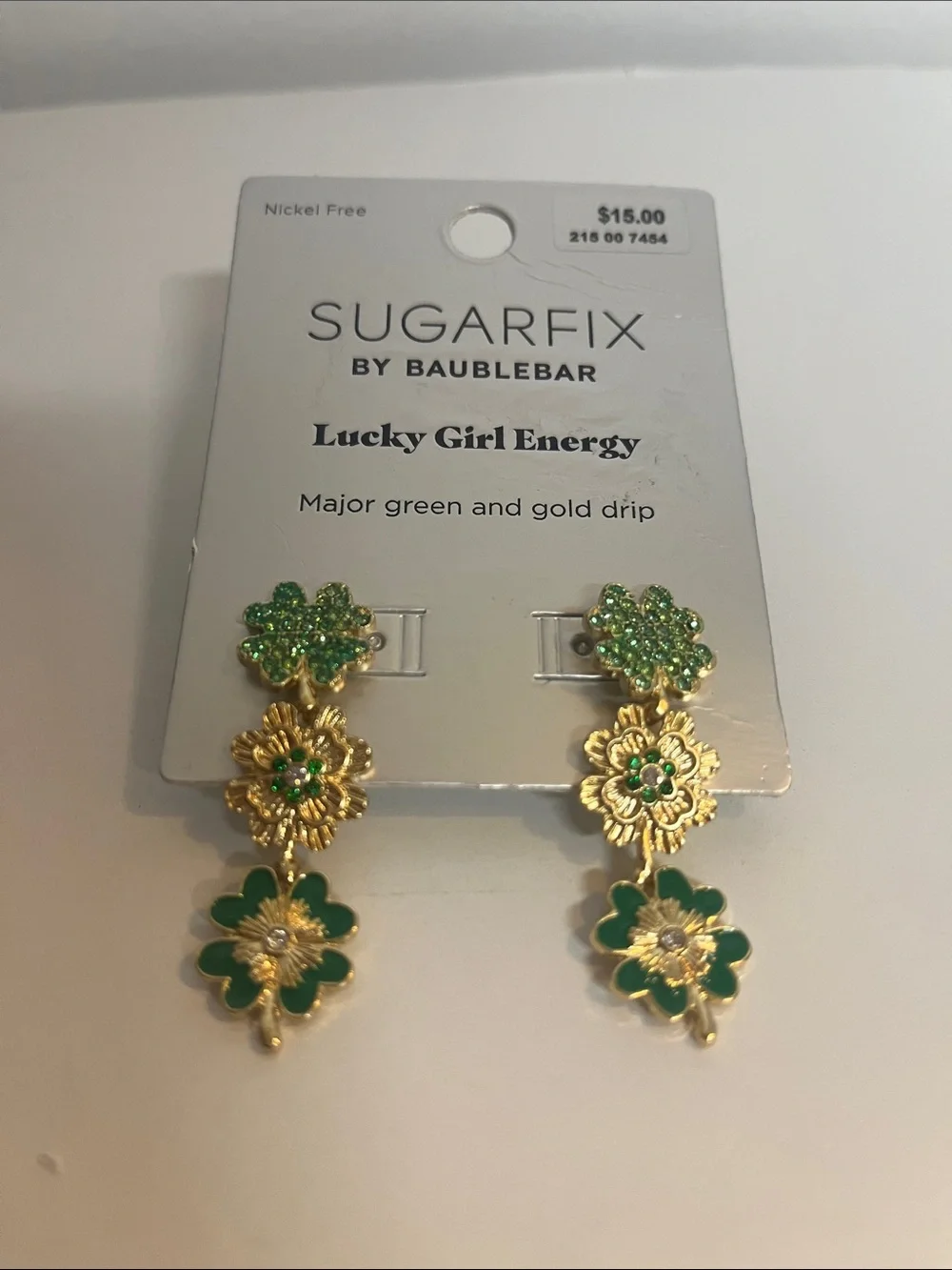 Sugarfix by BaubleBar Lucky Girl Energy Green & Gold 🍀 Drop Earrings Festive